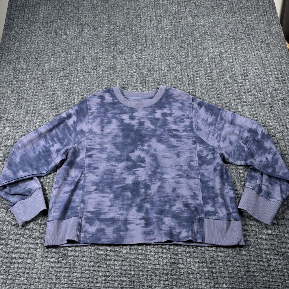 Athleta Tie Dye Crew Neck Sweatshirt Pullover 1X Blue Purple Cotton Blend